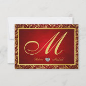 Monogram Damask Red/Gold RSVP-kaarten RSVP Kaartje (Voorkant)