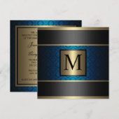 Monogram Damask Royal Blue, Black en Gold Kaart (Voorkant / Achterkant)