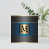 Monogram Damask Royal Blue, Black en Gold Kaart (Staand voorkant)