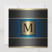 Monogram Damask Royal Blue, Black en Gold Kaart (Voorkant)