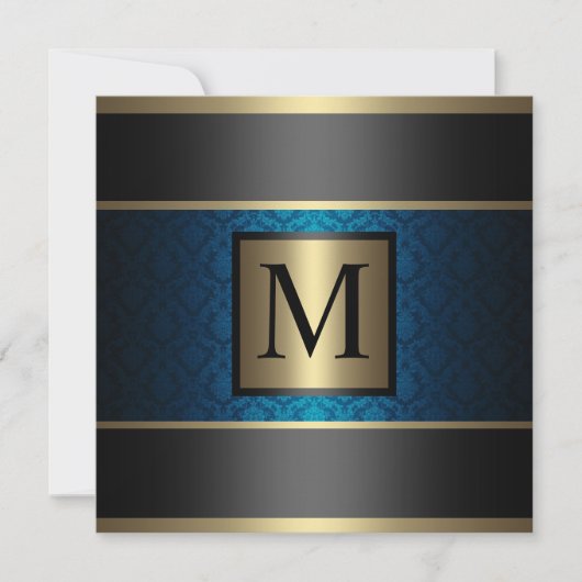 Monogram Damask Royal Blue, Black en Gold Kaart (Voorkant)