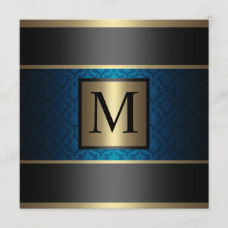 Monogram Damask Royal Blue, Black en Gold Kaart