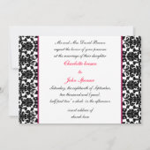 monogram damask roze bruiloft kaart (Achterkant)