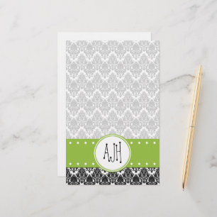 Monogram - Damask, siervoorwerpen, Swirls - Black  Briefpapier