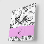 Monogram - Damask, siervoorwerpen, Swirls - Black  Vierkante Klok (Hoek)