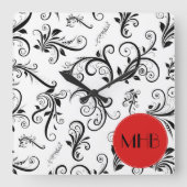 Monogram - Damask, siervoorwerpen, Swirls - Black  Vierkante Klok (Voorkant)