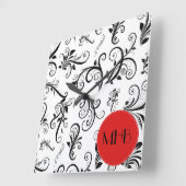 Monogram - Damask, siervoorwerpen, Swirls - Black  Vierkante Klok (Hoek)