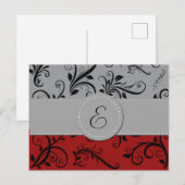 Monogram - Damask, siervoorwerpen, Swirls - Red Bl Briefkaart (Voorkant / Achterkant)