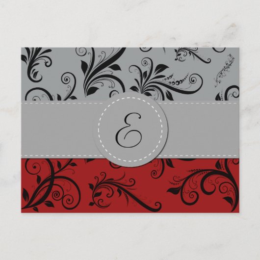 Monogram - Damask, siervoorwerpen, Swirls - Red Bl Briefkaart (Voorkant)