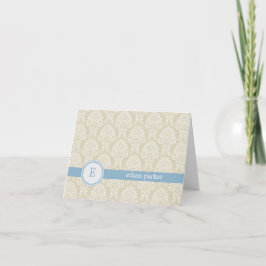 Monogram Damask Thank You Card - Blauw Notitiekaartje