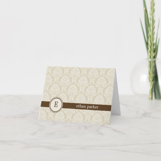 Monogram Damask Thank You Card - Bruin Bedankkaart (Voorkant)
