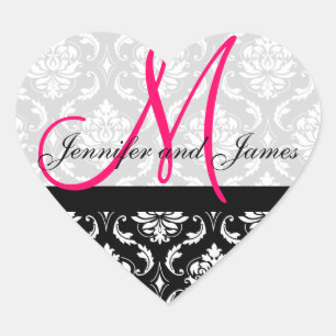 Monogram Damask Trouwgunst Stickers Roze