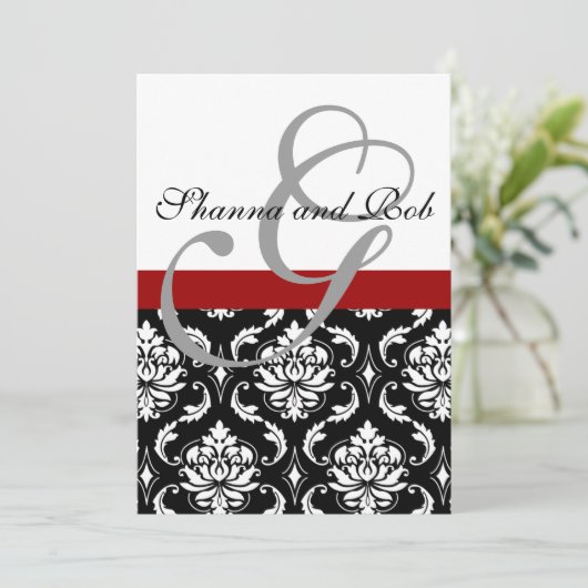 Monogram Damask Weddenschap 5 x 7 inch Kaart (Staand voorkant)