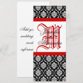 Monogram Damask Wedding Invitation Red & Black Kaart (Voorkant / Achterkant)