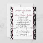 Monogram Damask Wedding Invitation Wine Red Kaart (Achterkant)