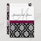 Monogram Damask Wedding Invitation Wine Red Kaart (Voorkant / Achterkant)