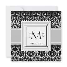 Monogram Damask Wedding Uitnodiging