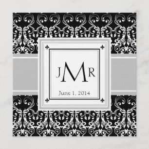 Monogram Damask Wedding Uitnodiging