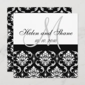 Monogram Damask Wedding-uitnodiging Kaart (Voorkant / Achterkant)