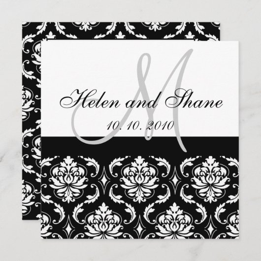 Monogram Damask Wedding-uitnodiging Kaart (Voorkant / Achterkant)