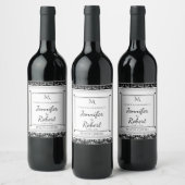 Monogram Damask Wedding Wine Bottle Label Wijn Etiket (Flessen)