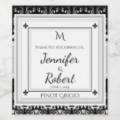 Monogram Damask Wedding Wine Bottle Label Wijn Etiket (Enkel label)