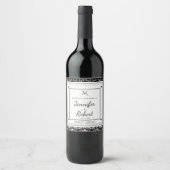 Monogram Damask Wedding Wine Bottle Label Wijn Etiket (Voorkant)