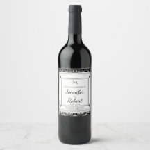Monogram Damask Wedding Wine Bottle Label