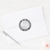 Monogram Damask zwart wit Bruiloft Sticker (Envelop)
