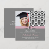 Monogram Damask zwarte witte GraduPartij Kaart (Voorkant / Achterkant)