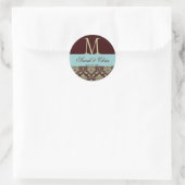 Monogram Damast Bruin Blauw Huwelijkszegel Ronde Sticker (Tas)