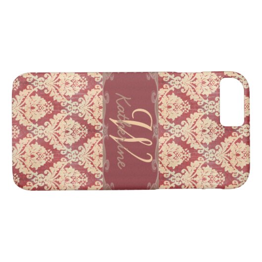 Monogram damast Case-Mate iPhone case (Achterkant (Horizontaal))