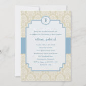 Monogram Damast Doop/Doopuitnodiging - Blauw Kaart (Voorkant)