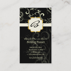 Monogram, damast + krullen visitekaartjes