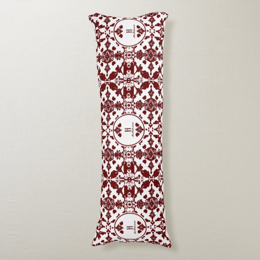 Monogram  damast lichaamskussen (Voorkant Verticaal)