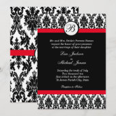 Monogram Damast met rode bruiloft uitnodiging (Voorkant / Achterkant)