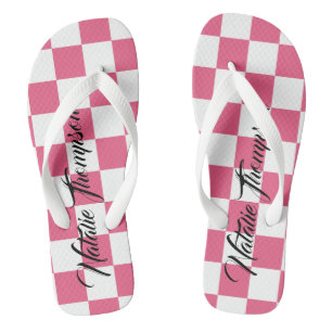 Monogram dambord motief roze en wit voor haar teenslippers