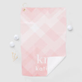 Monogram Dames Pastel Roze Plaid Aangepaste Naam Golfhanddoek (Insitu)