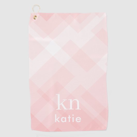 Monogram Dames Pastel Roze Plaid Aangepaste Naam Golfhanddoek (Voorkant)
