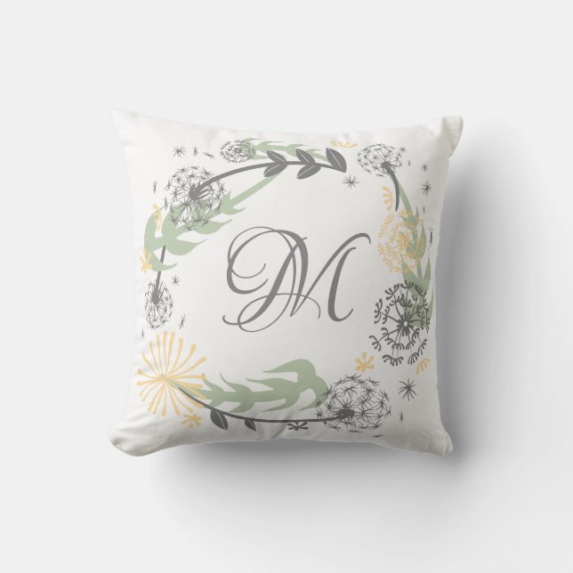 Monogram Dandelion Wreath Pillow (kan aanpassen) Kussen (Voorkant)