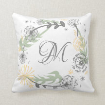 Monogram Dandelion Wreath Pillow (kan aanpassen)