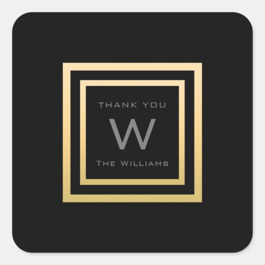 Monogram Dank Goud Lijst Minimalisme VIP Bruiloft Vierkante Sticker (Voorkant)