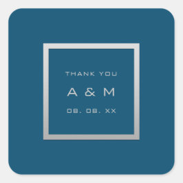 Monogram Dank Grijs Lijst Zilver Bruiloft Grijs Bl Vierkante Sticker