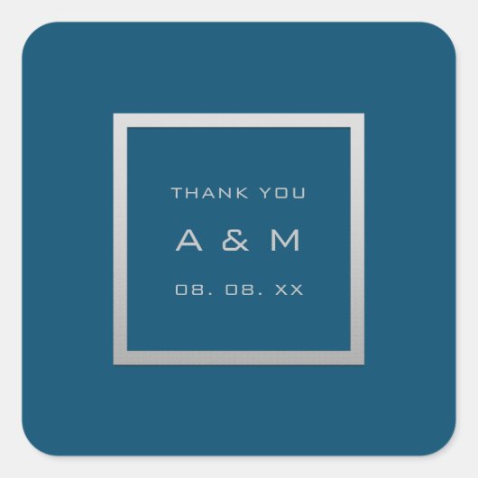 Monogram Dank Grijs Lijst Zilver Bruiloft Grijs Bl Vierkante Sticker (Voorkant)