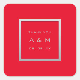 Monogram Dank Grijs Lijst Zilver Bruiloft Grijs Ro Vierkante Sticker