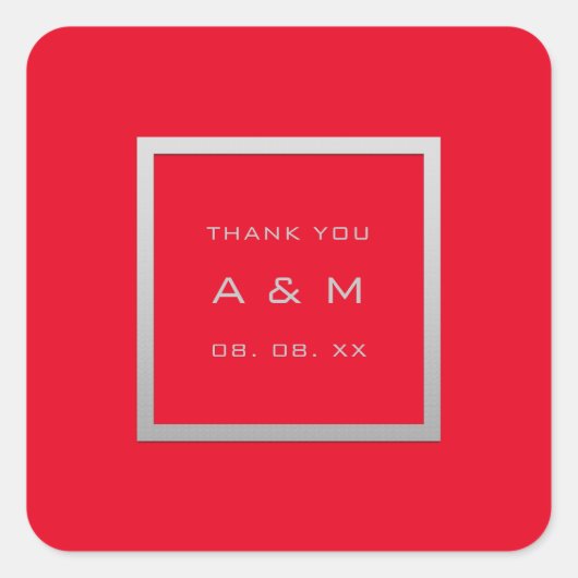 Monogram Dank Grijs Lijst Zilver Bruiloft Grijs Ro Vierkante Sticker (Voorkant)