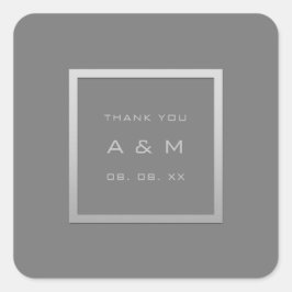 Monogram Dank Grijs Lijst Zilver Bruiloft Grijs VI Vierkante Sticker