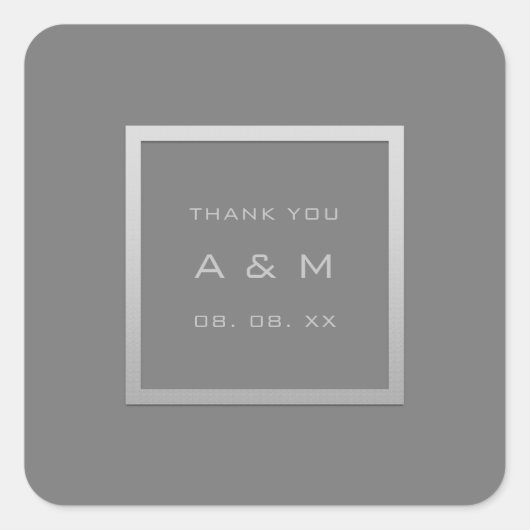 Monogram Dank Grijs Lijst Zilver Bruiloft Grijs VI Vierkante Sticker (Voorkant)