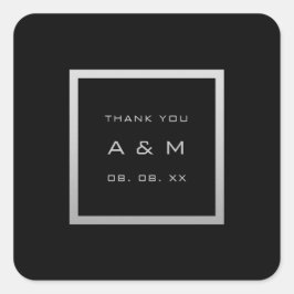 Monogram Dank Grijs Lijst Zilver Bruiloft Grijs Zw Vierkante Sticker