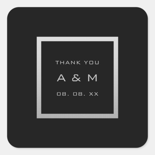 Monogram Dank Grijs Lijst Zilver Bruiloft Grijs Zw Vierkante Sticker (Voorkant)